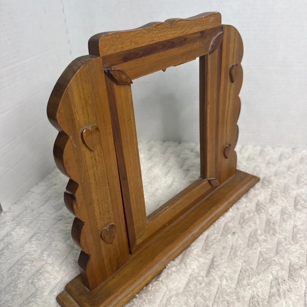 Authentic 1940s Signed Handcrafted Cedar Folk Art Picture Tabletop Frame Hearts